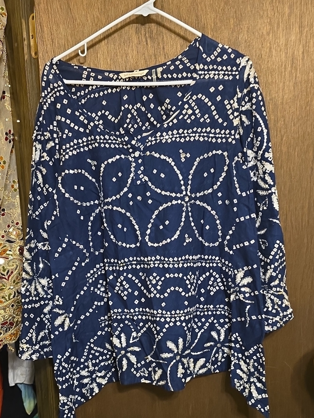 Soft Surroundings Navy Blue Printed Boho Tunic